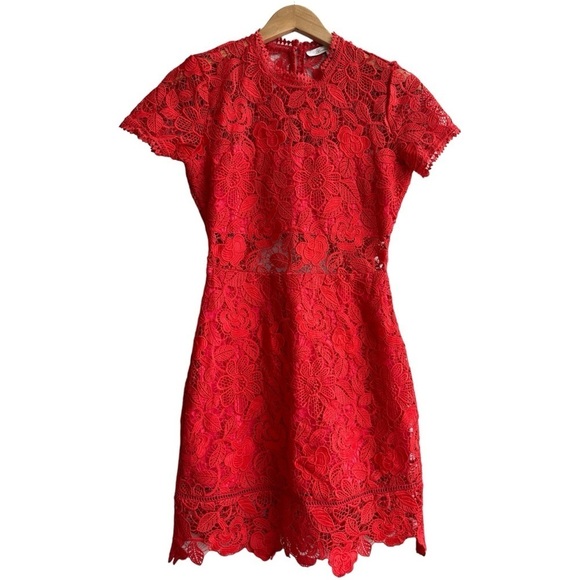 LOVERS + FRIENDS | REVOLVE Mon Amour Mini Dress | Red Lace  Cocktail Wedding | S - Picture 5 of 11